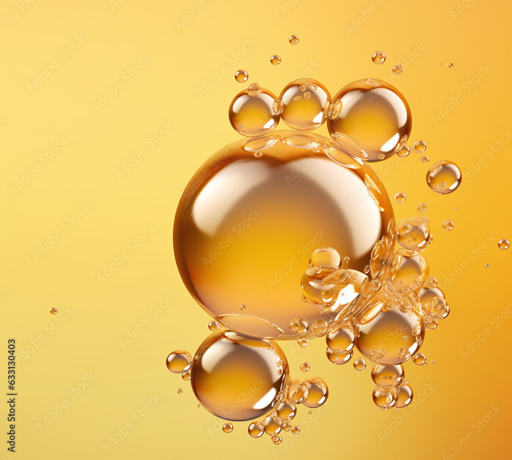 Oil bubbles background, AI generative gold liquid with golden drops. AI ...