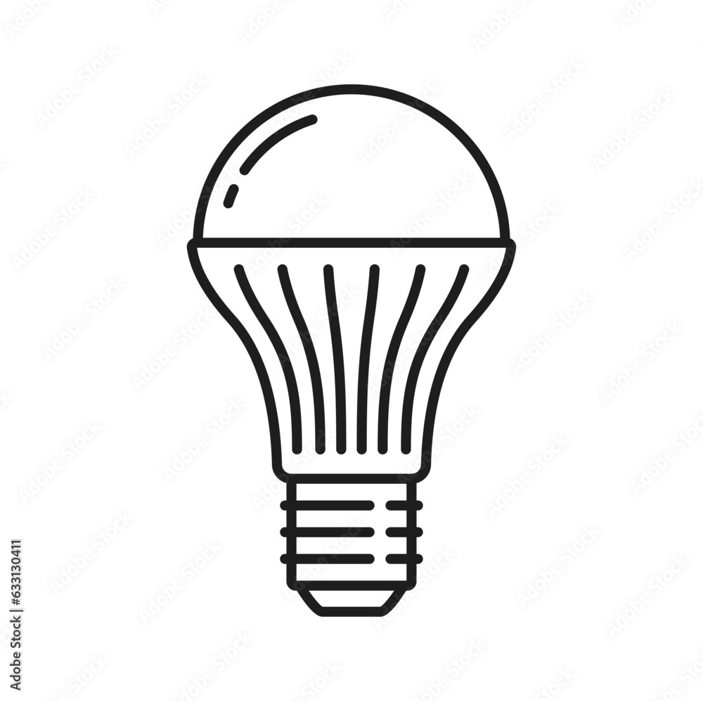 Obraz premium Light bulb and LED lamp line icon or pictogram. Illumination technology, modern LED lightbulb or electricity saving, eco lamp bulb with heat sink linear vector pictogram or outline symbol