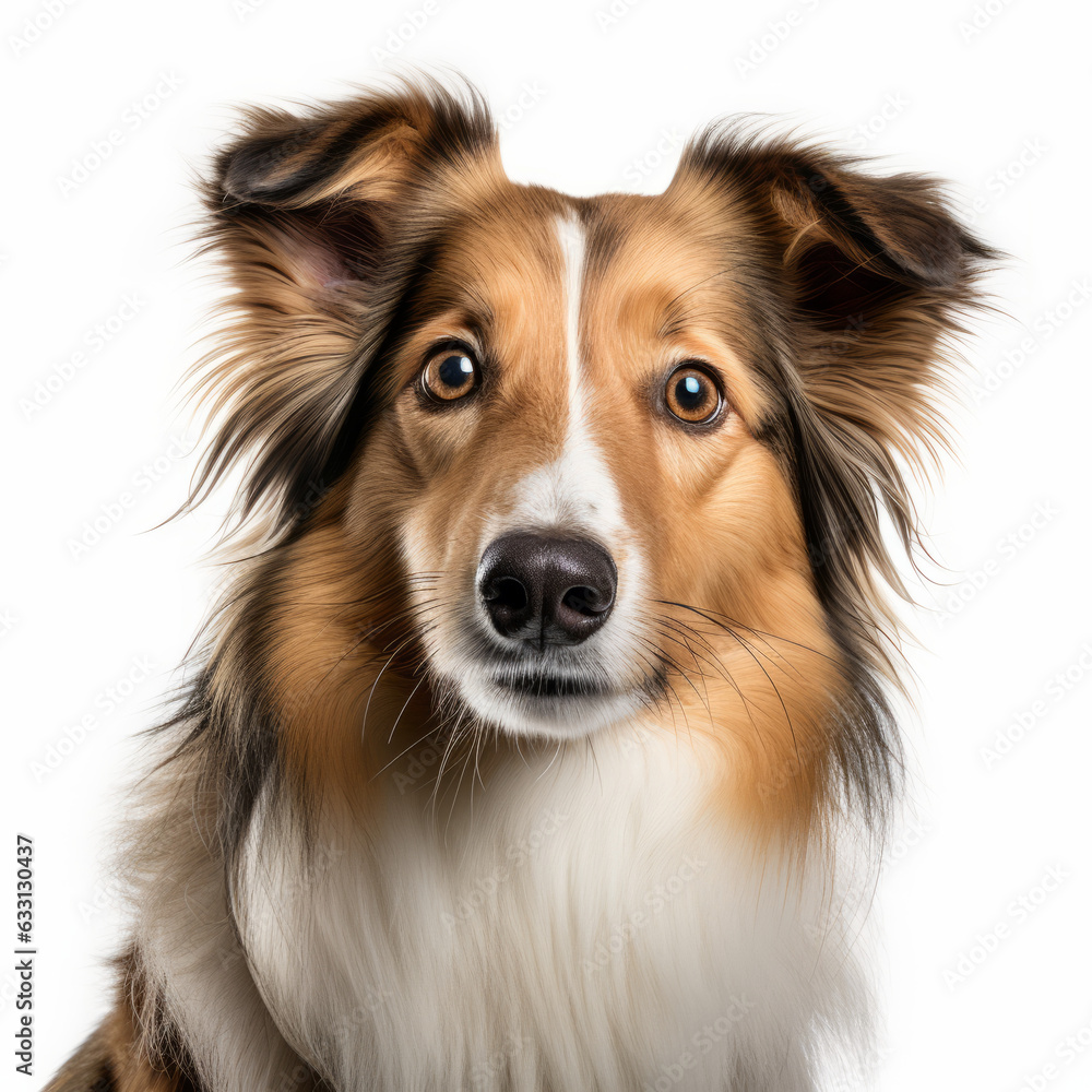 Isolated Collie Dog Portrait with Tilted Head on White Background Isolated Collie Dog Portrait with Tilted Head on White Background