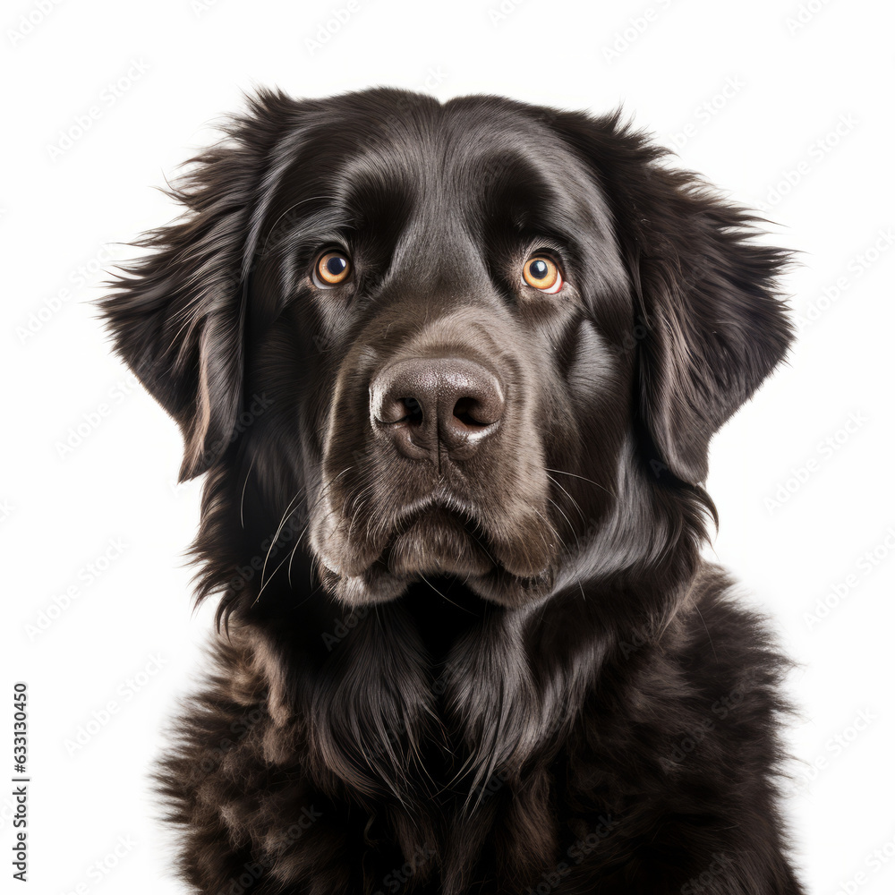 Isolated Portrait of Confused Newfoundland Dog with Tilted Head on White Background Isolated Portrait of Confused Newfoundland Dog with Tilted Head on White Background