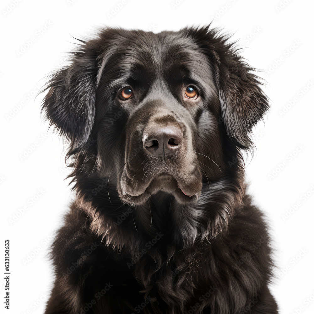 Isolated Portrait of a Visibly Sad Newfoundland Dog with White Background Isolated Portrait of a Visibly Sad Newfoundland Dog with White Background
