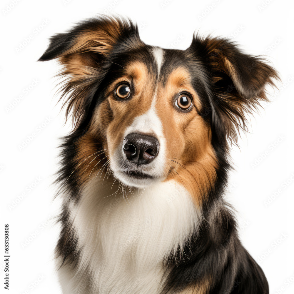Isolated Collie Dog Portrait with Tilted Head on White Background - High Resolution Image Isolated Collie Dog Portrait with Tilted Head on White Background - High Resolution Image