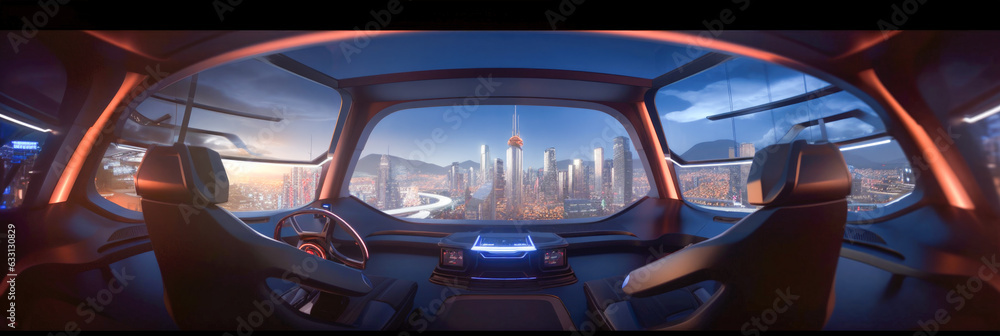 Driving with a modern car to a futuristic city - Generative AI