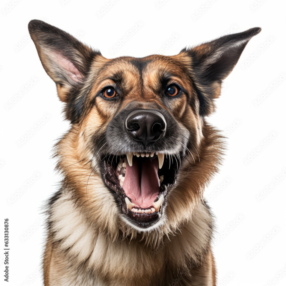 Angry German Shepherd Dog Growling with Isolated White Background Stock ...