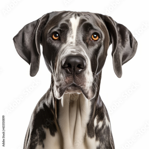Isolated Great Dane Dog with Visibly Sad Expression on White Background