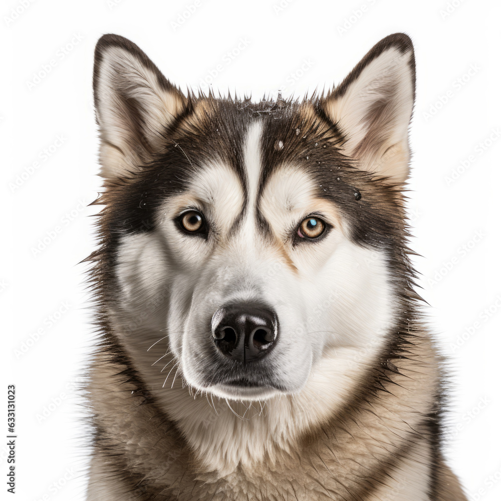 Isolated Siberian Husky Dog with Visibly Sad Expression on White Background