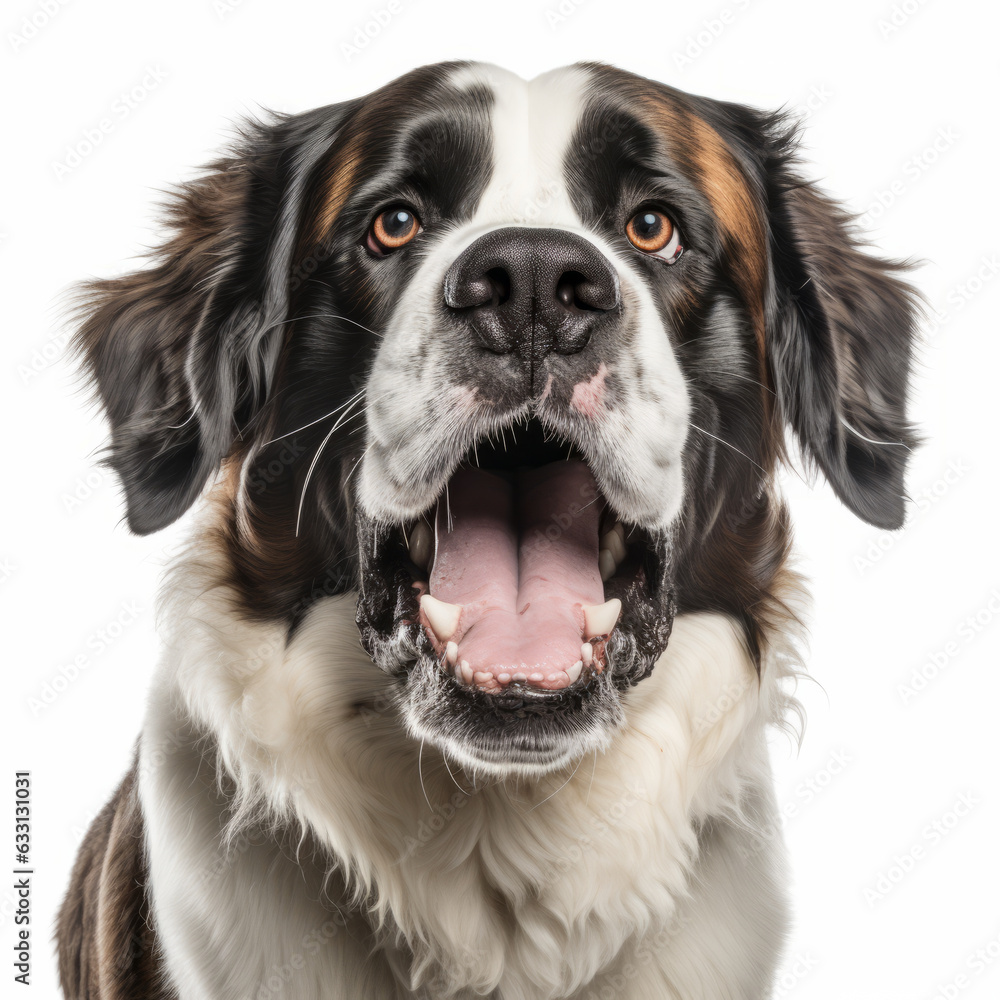 Isolated Portrait of an Angry Saint Bernard Dog Growling Aggressively on White Background Isolated Portrait of an Angry Saint Bernard Dog Growling Aggressively on White Background