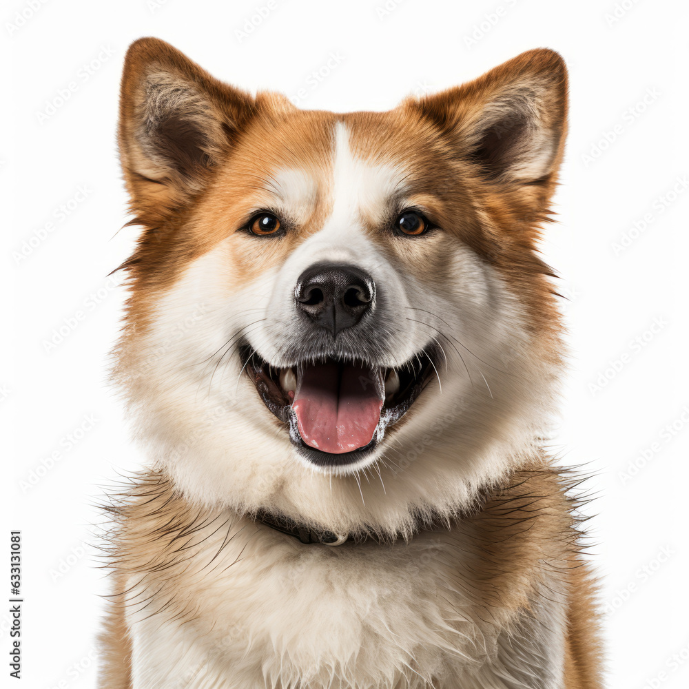 Smiling Akita Dog with White Background - Isolated Portrait Image
