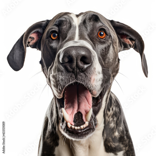 Isolated Great Dane Dog Growling Aggressively on White Background photo