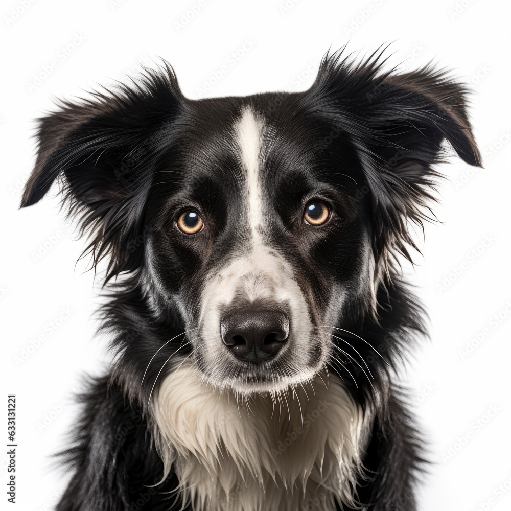 Fototapeta premium Isolated Border Collie Dog with Visibly Sad Expression on White Background