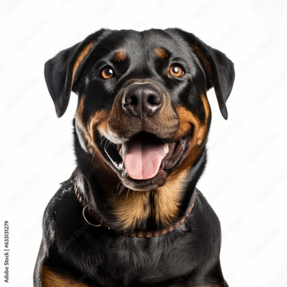 Smiling Rottweiler Dog with White Background - Isolated Portrait Image Smiling Rottweiler Dog with White Background - Isolated Portrait Image