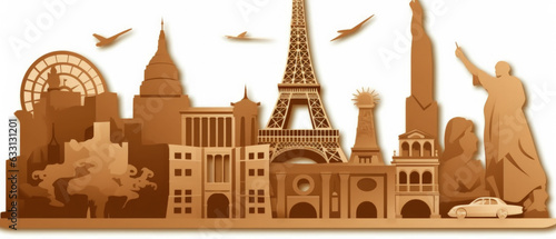 France Famous Landmarks Skyline Silhouette Style, Colorful, Cityscape, Travel and Tourist Attraction - Generative AI