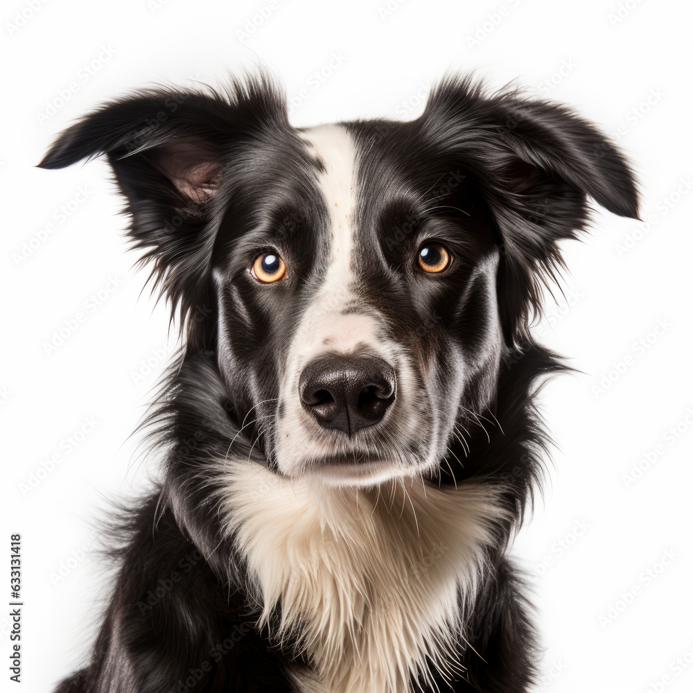 Isolated Portrait of a Visibly Sad Border Collie Dog with White Background