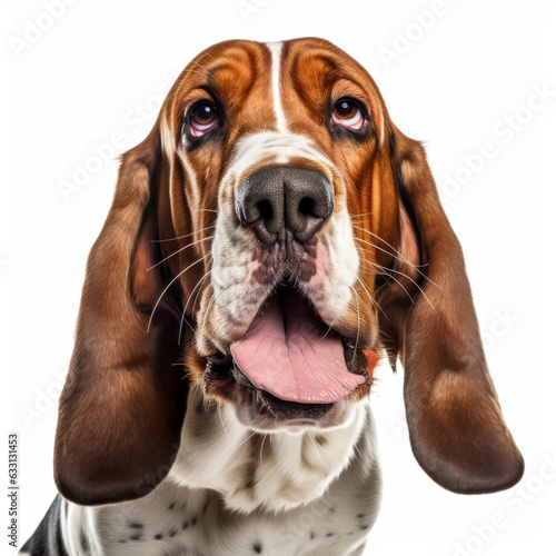 Isolated Basset Hound Dog Growling Aggressively on White Background