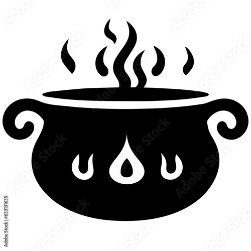 black cauldron with boiling magic potion