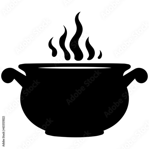 black cauldron with boiling magic potion
