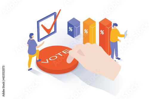 Election and voting concept in 3d isometric design. People hold elections with exit polls and ratings of politicians, voters cast their votes. Vector illustration with isometry scene for web graphic
