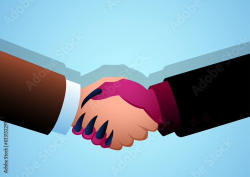 Illustration depicting a businessman shaking hands with the devil, symbolising the challenges of unethical deals, metaphor for high-stakes negotiations and the intricate nature of achieving success