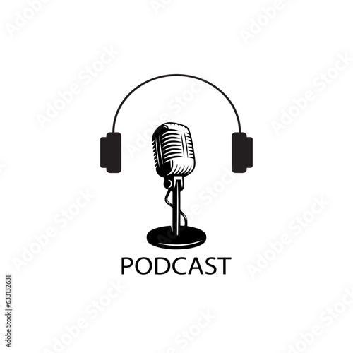 logo mic/earphone podcast vector white background