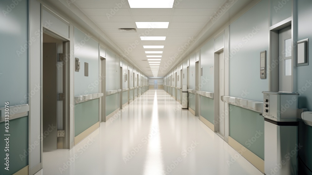 A modern hospital corridor. A modern hospital corridor.