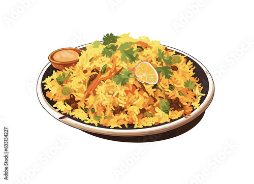 Plate of Biryani vector illustration isolated on white background