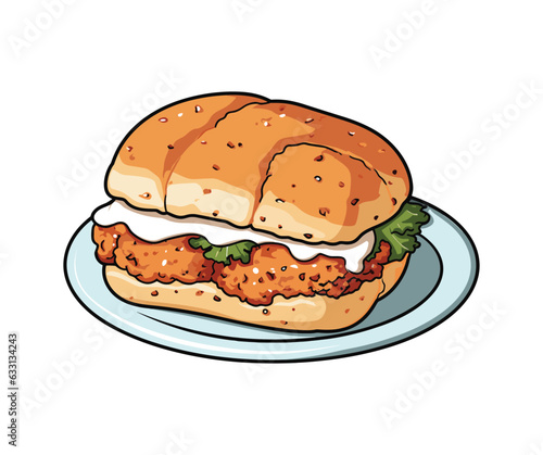 Burger, great delicious sandwich, vector illustration hand drawn style