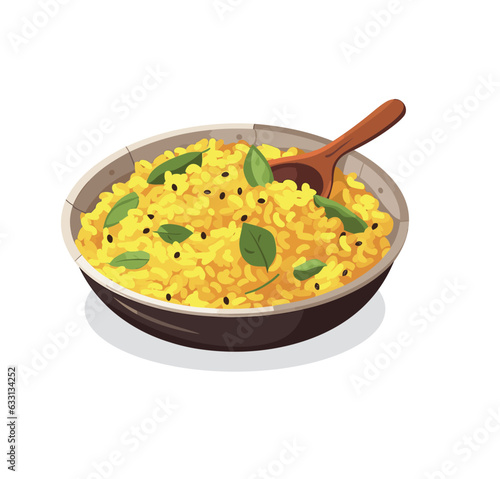 Yellow dal and rice in plate isolated on white background