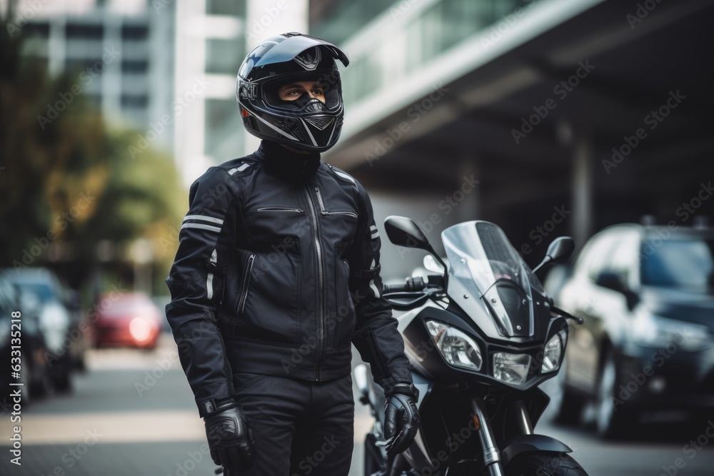 man wearing motorcycle gear and helmet, AI Generated man wearing motorcycle gear and helmet, AI Generated