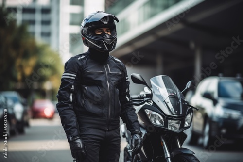 man wearing motorcycle gear and helmet, AI Generated