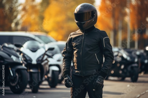 man wearing motorcycle gear and helmet, AI Generated