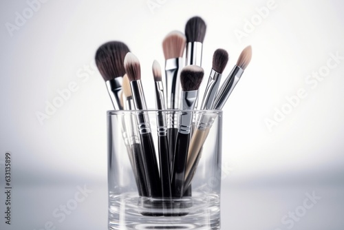 Makeup brushes, cosmetics background. Generative AI