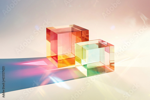 Abstract composition made of different illuminating cubes. Digitally rendered illustration. Technology, business, future, web3, metaverse design concept. Virtual reality, new digital worlds