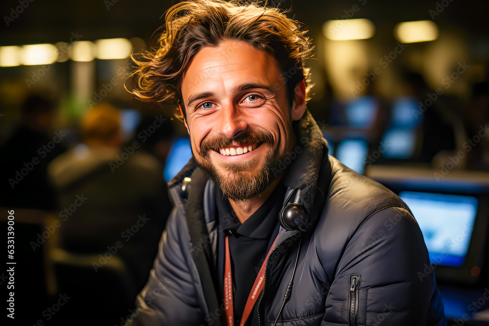 Fototapeta premium building employee smiling looking at camera, portrait, earthworks, jobs,