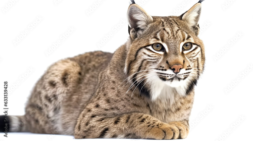 Fototapeta premium Closeup of bobcat on white background.