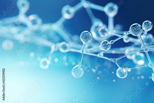 Close-up of a complex molecule of water on a blue background.