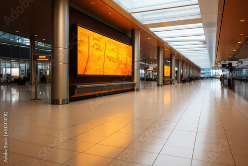 New, after repair, interior of airport terminal or train station without passengers.