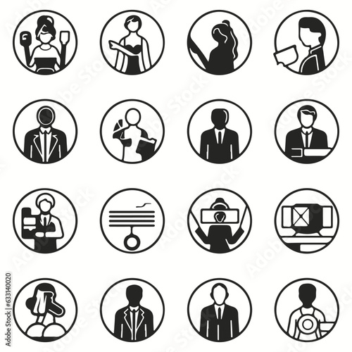 Business people line icons set and silhouettes. Businessman outlines icons collection. Teamwork, human resources, meeting, partnership, meeting, workgroup, success, resume.