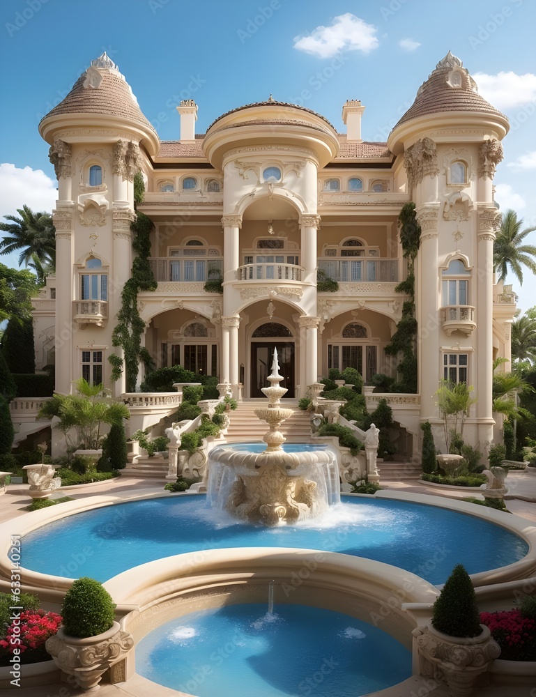 The Dream Home: A Luxurious White Mansion with a Pool and Waterfall
