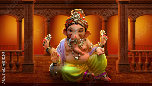 Ganesh Illustration of colorful hindu lord Ganesha on decorative background- Graphical poster modern art 3D wallpaper