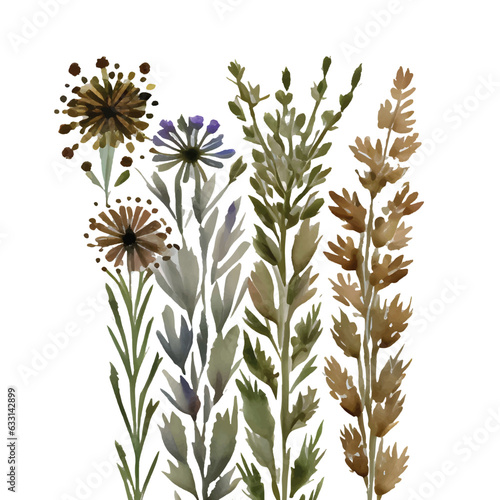 grass floral  Wildflowers  herbs painted in watercolor3