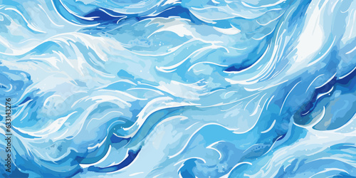 Blue ocean water wild waves watercolor background