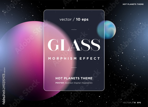Vector image in the glass morphism style. Translucent template for web site. Frosted glass and spheres.