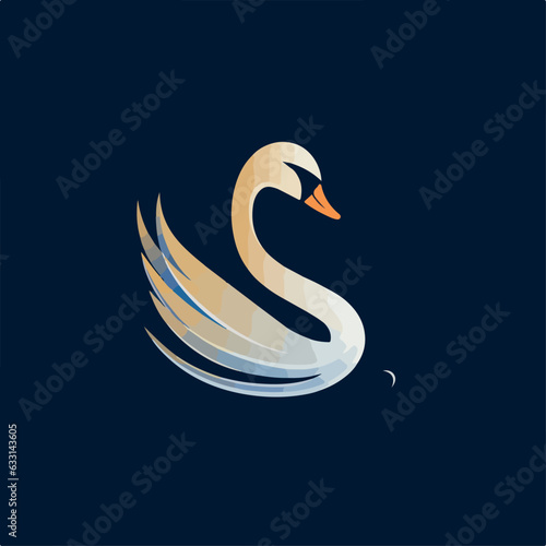 Fototapeta Naklejka Na Ścianę i Meble -  Swan in logo, icon style. 2d cute vector illustration in cartoon, doodle style. 