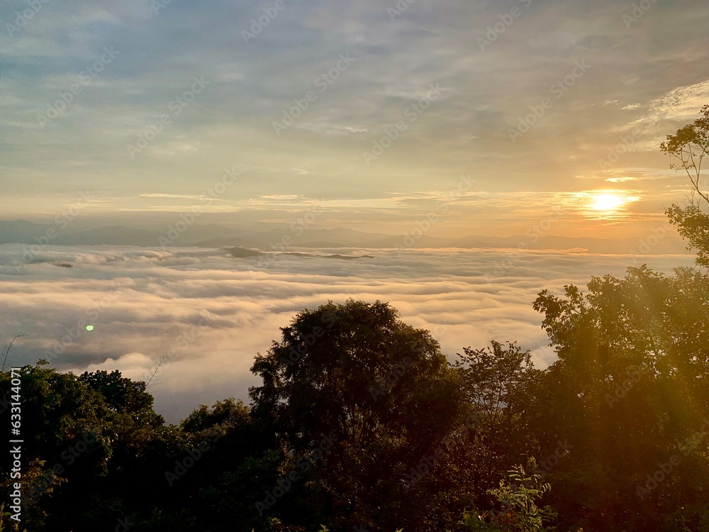 Sunrise at Doi Samerdao cloudy skies with sea of fog. Nan, Thailand. Sunrise at Doi Samerdao cloudy skies with sea of fog. Nan, Thailand.