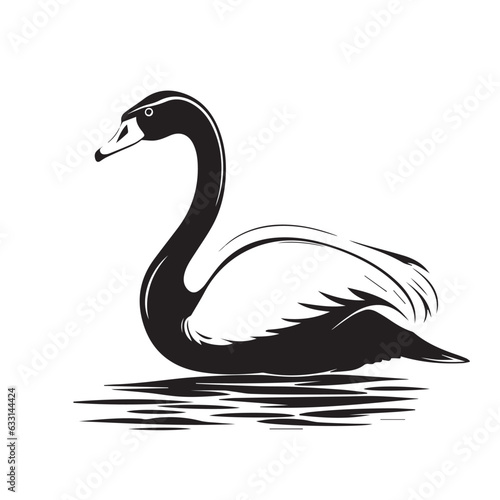 Fototapeta Naklejka Na Ścianę i Meble -  Swan in logo, icon style. 2d cute vector illustration in cartoon, doodle style. Black and white