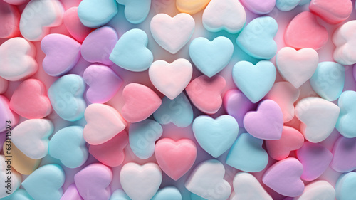 Colorful Pastel Heart-Shaped Marshmallows Background