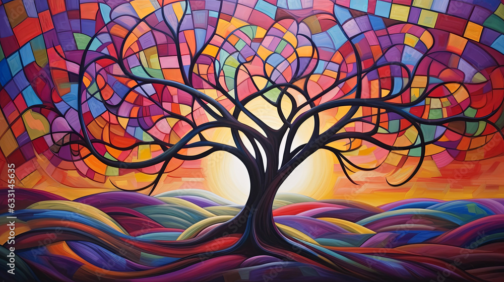 Naklejka premium glass tree in the sunset
