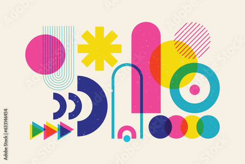 Risograph poster design, Risograph effect geometric Abstract shapes, minimalist art print. 