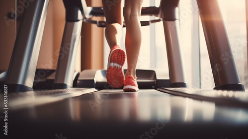 Female Legs Running on Treadmill at Gym. Generative ai