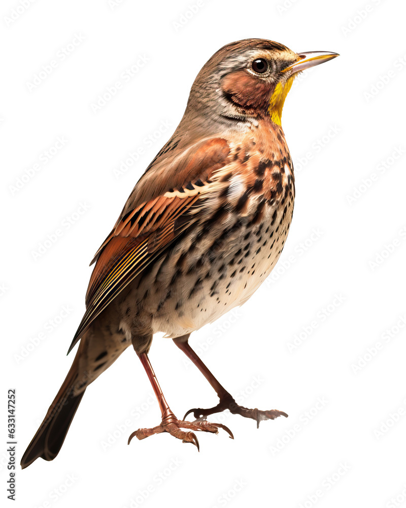 Fototapeta premium Portrait of a song thrush (Turdus merula) isolated on white background